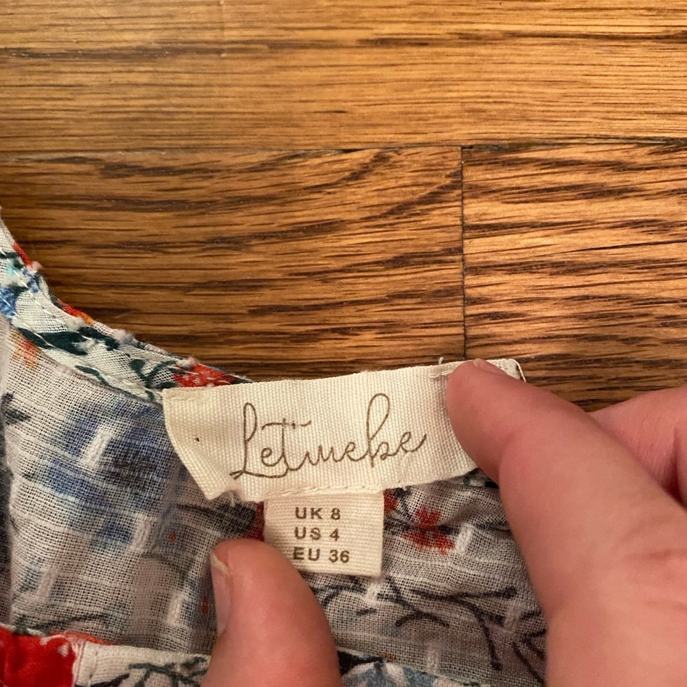 Anthropologie Floral Patchwork Button-Front Blouse in Red, Blue, Cream - Picture 2 of 5